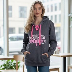 Sport-Tek Rodeo Alaska Breast Cancer Find A Cure Hoodie Sweatshirt Lace Up